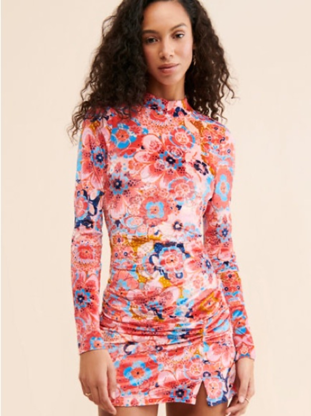 NWT Free People Della Burnout Velvet Mini Dress Pink Floral